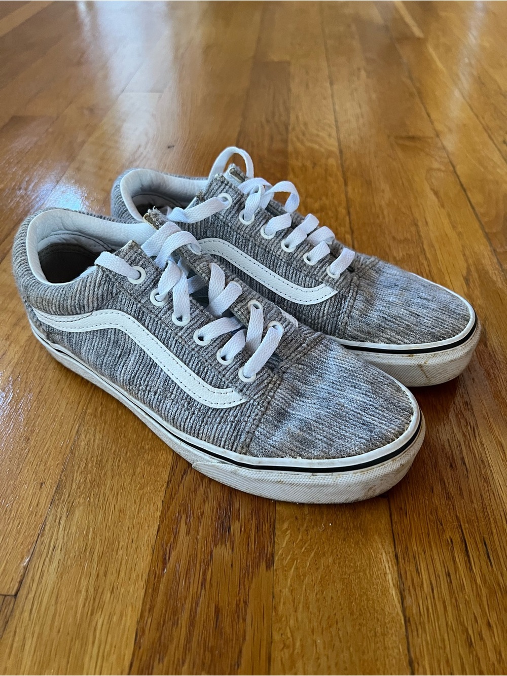 Vans gray corduroy Old Skool with white stripe